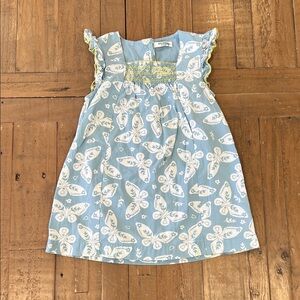 Baby Boden Light Blue and White butterfly smocked  Ruffle dress 12-18 months